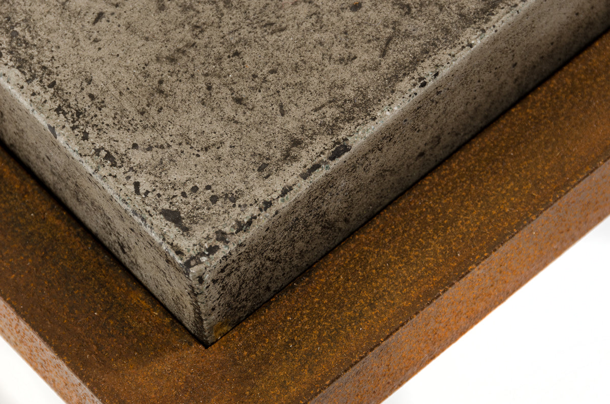 42" Dark Gray and Rust Concrete And Iron Square Abstract Coffee Table-3