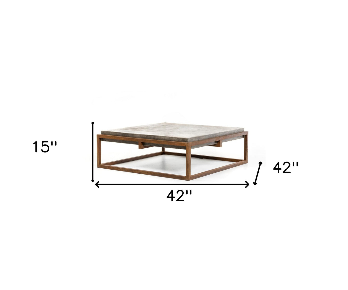 42" Dark Gray and Rust Concrete And Iron Square Abstract Coffee Table-5