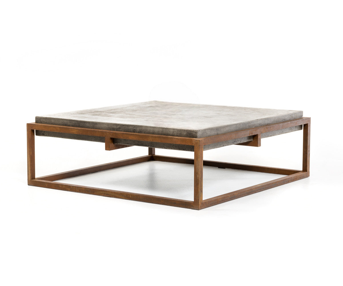 42" Dark Gray and Rust Concrete And Iron Square Abstract Coffee Table-1