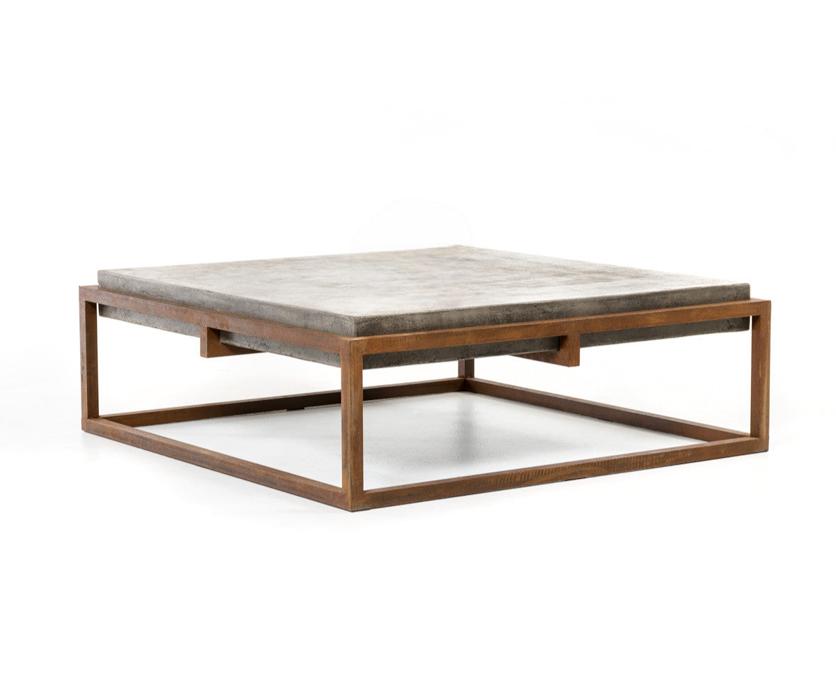 42" Dark Gray and Rust Concrete And Iron Square Abstract Coffee Table-2