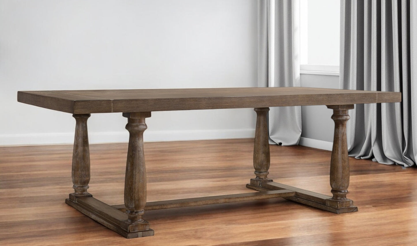 84" Brown Solid Wood Trestle Base Dining Table-0