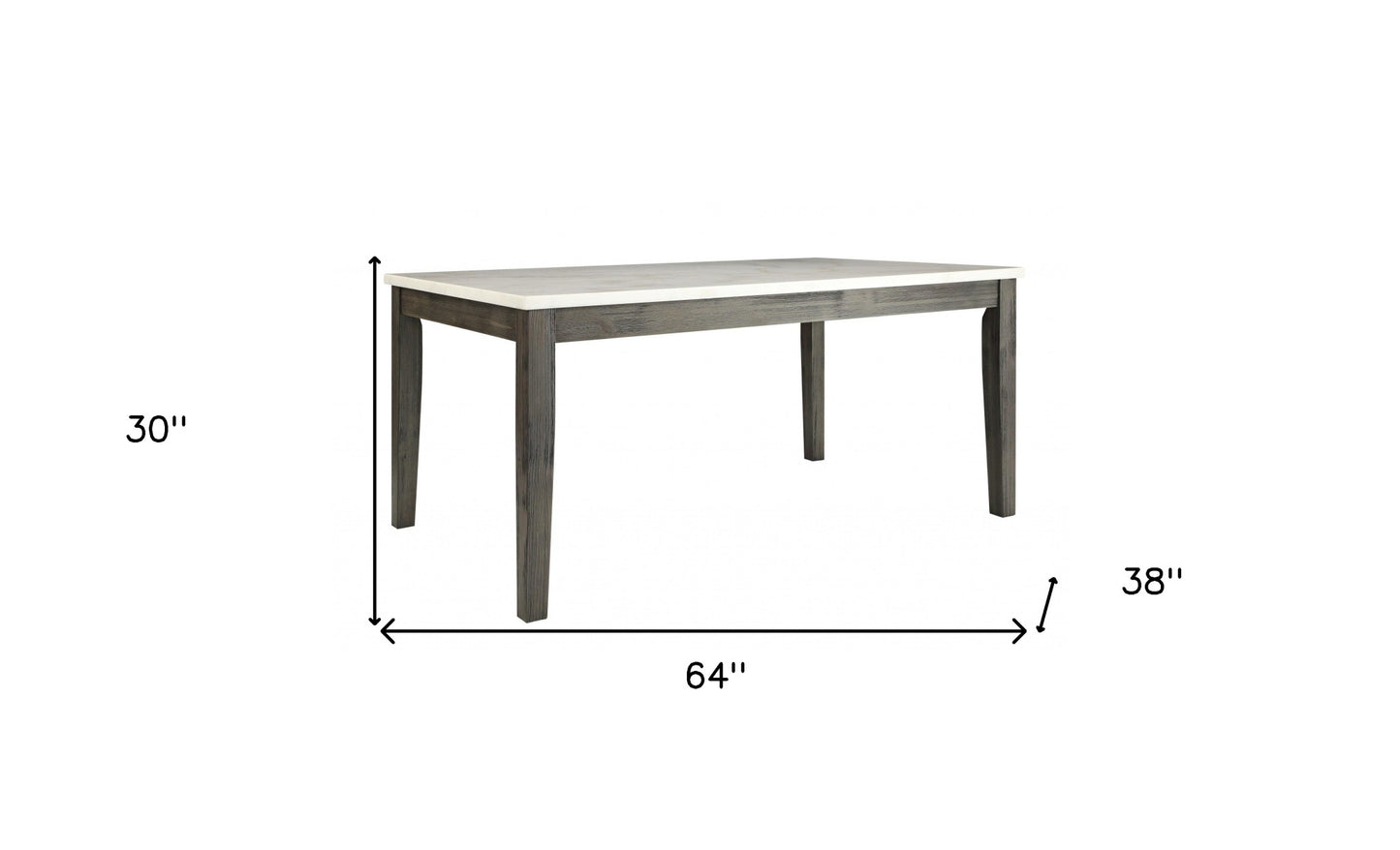 64" White And Gray Marble And Solid Wood Dining Table-4