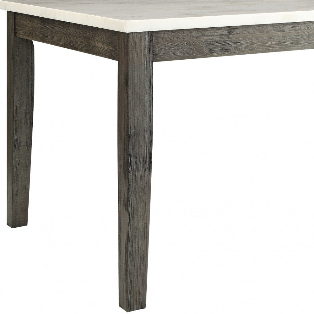 64" White And Gray Marble And Solid Wood Dining Table-2
