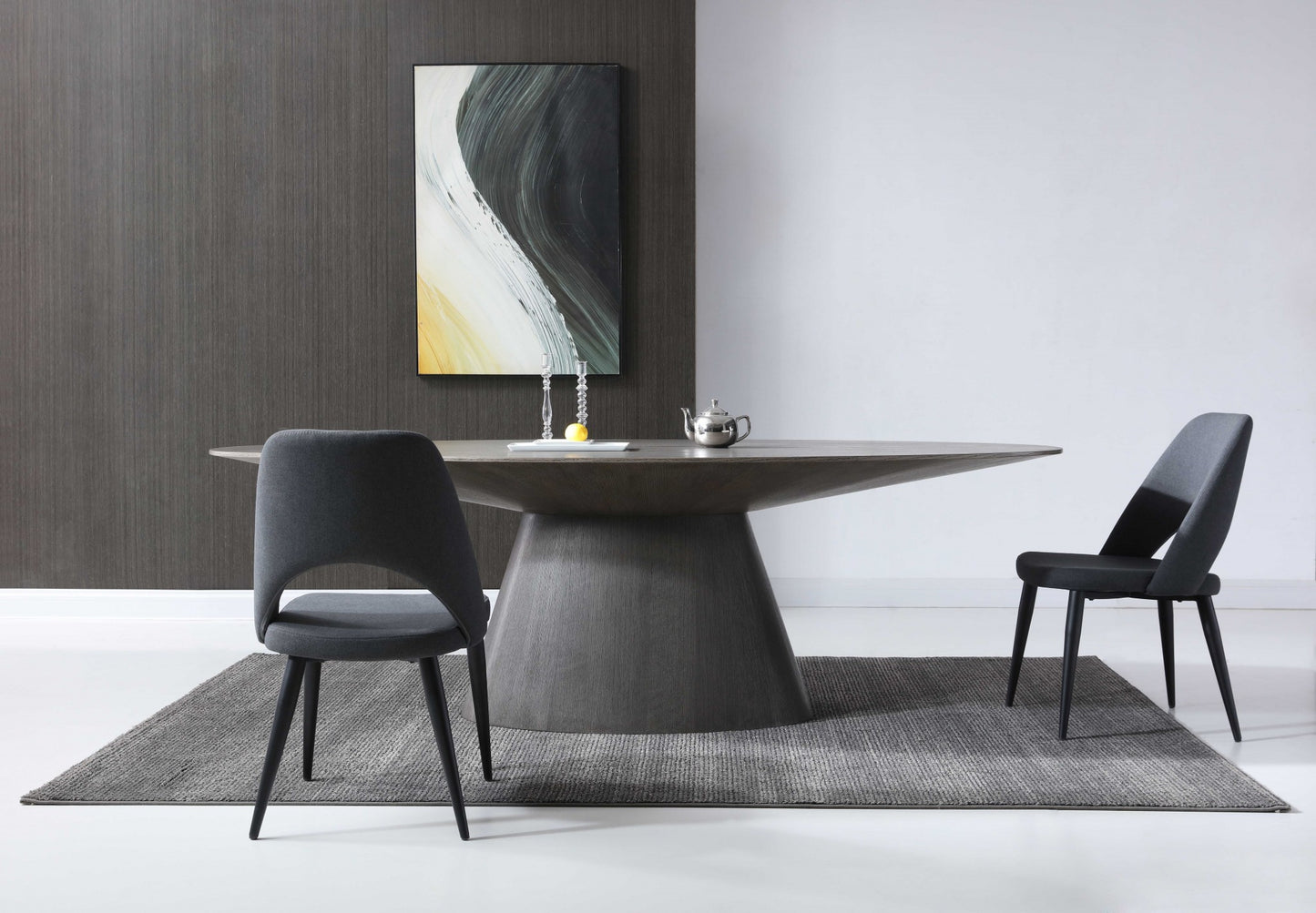 95" Gray Rounded Solid Wood Pedestal Base Dining Table-6