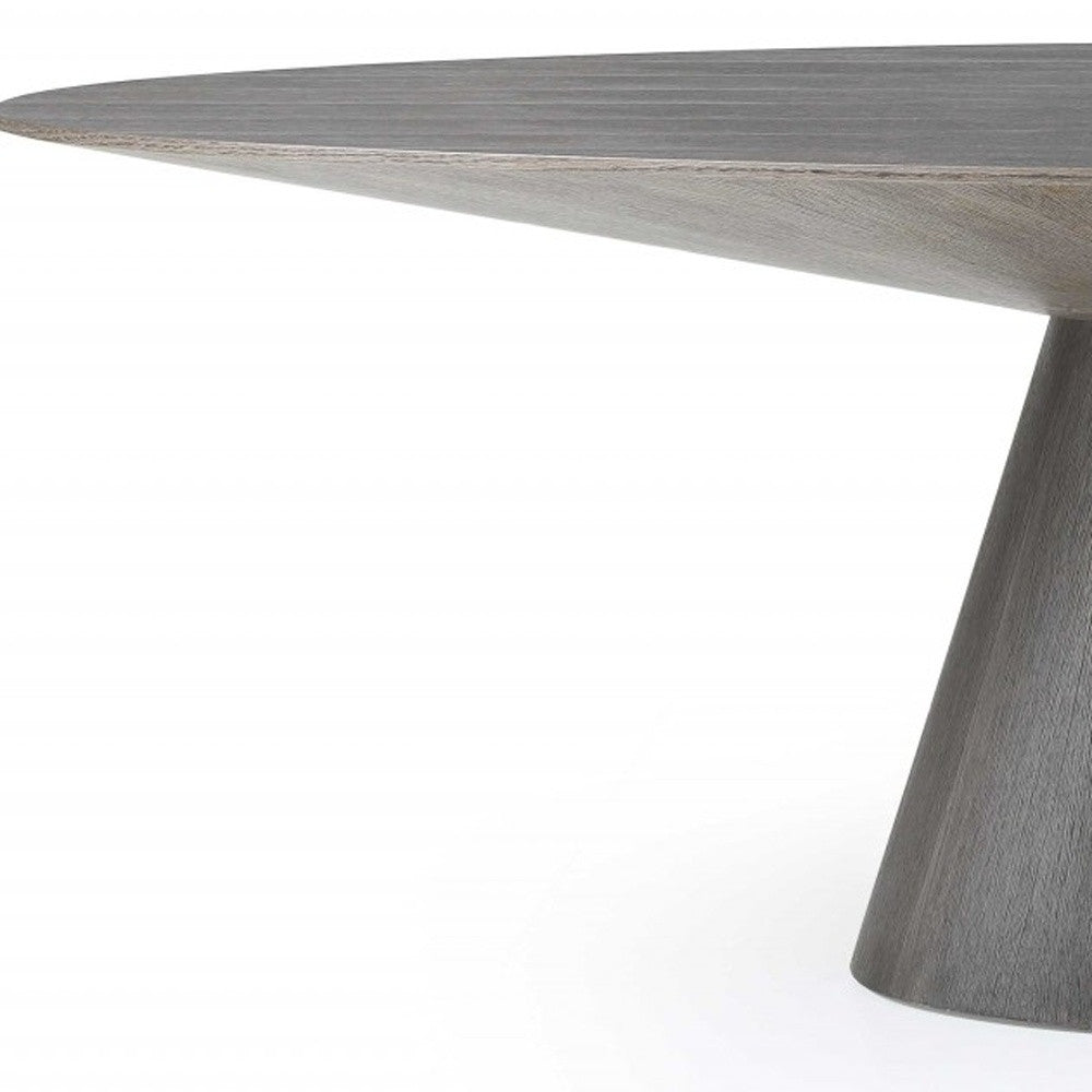 95" Gray Rounded Solid Wood Pedestal Base Dining Table-4