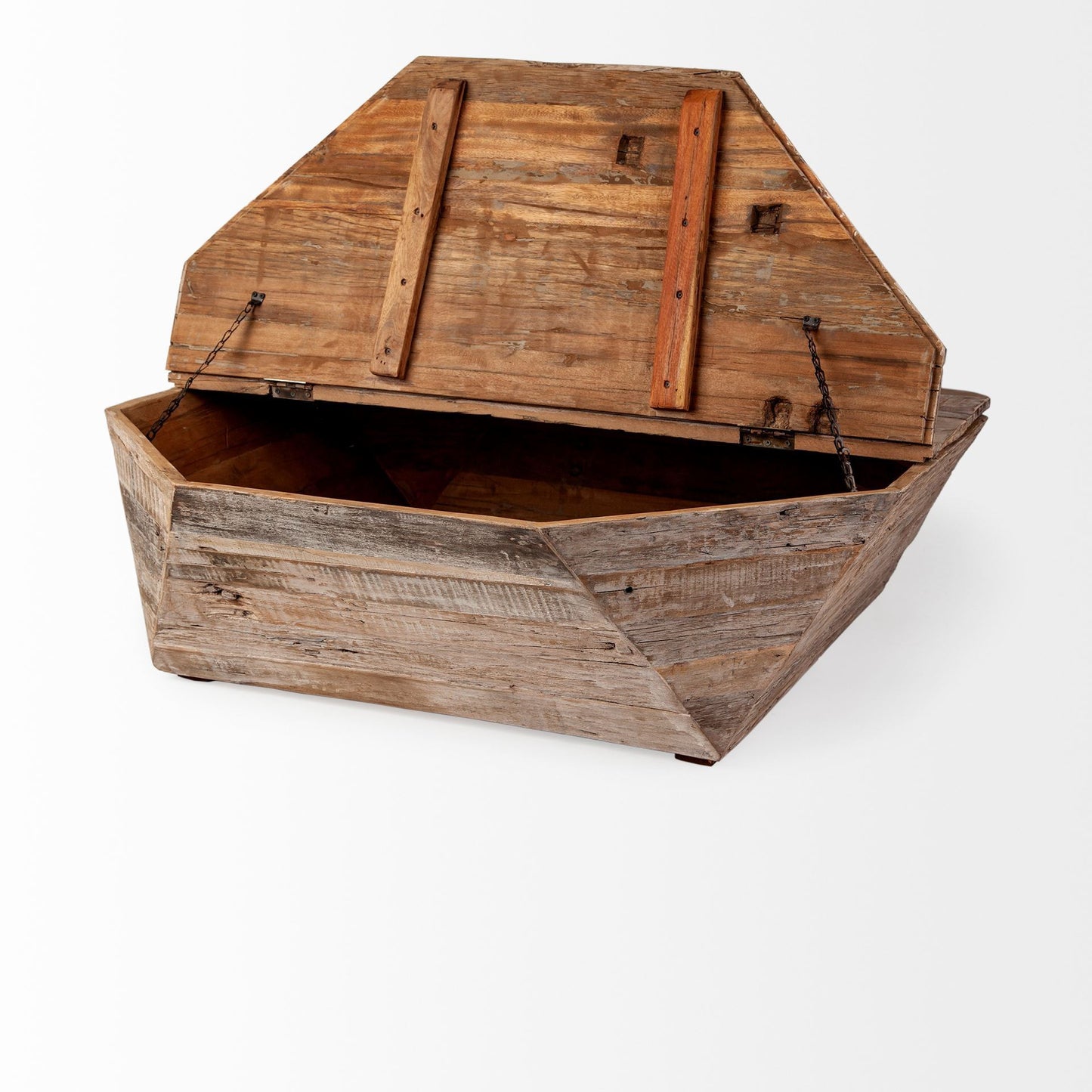 49" Natural Wood Octagon Distressed Lift Top Abstract Coffee Table-3
