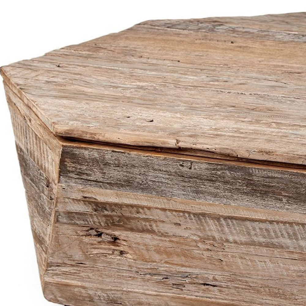 49" Natural Wood Octagon Distressed Lift Top Abstract Coffee Table-4