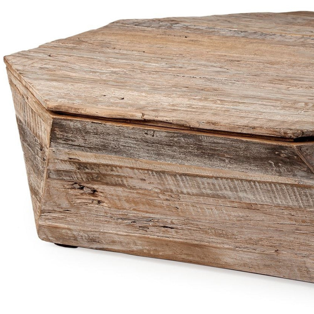 49" Natural Wood Octagon Distressed Lift Top Abstract Coffee Table-5