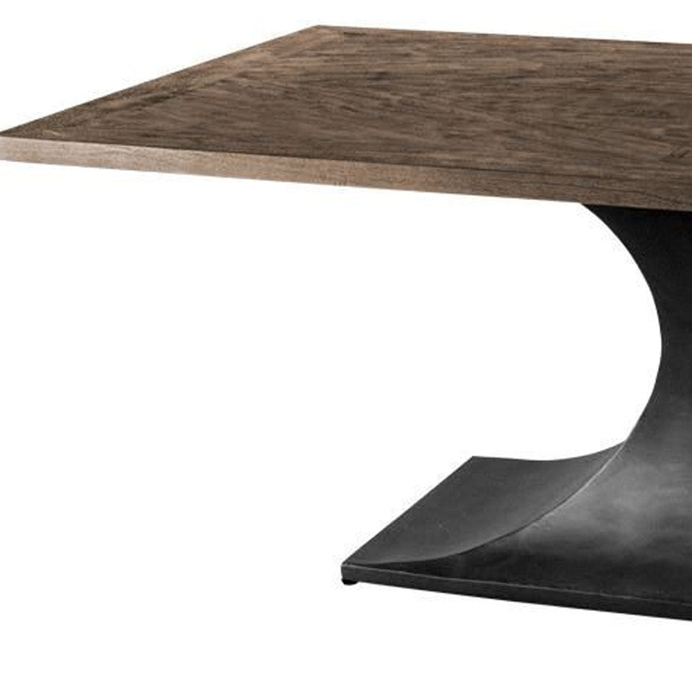 79" Brown And Black Solid Wood And Metal Pedestal Base Dining Table-3
