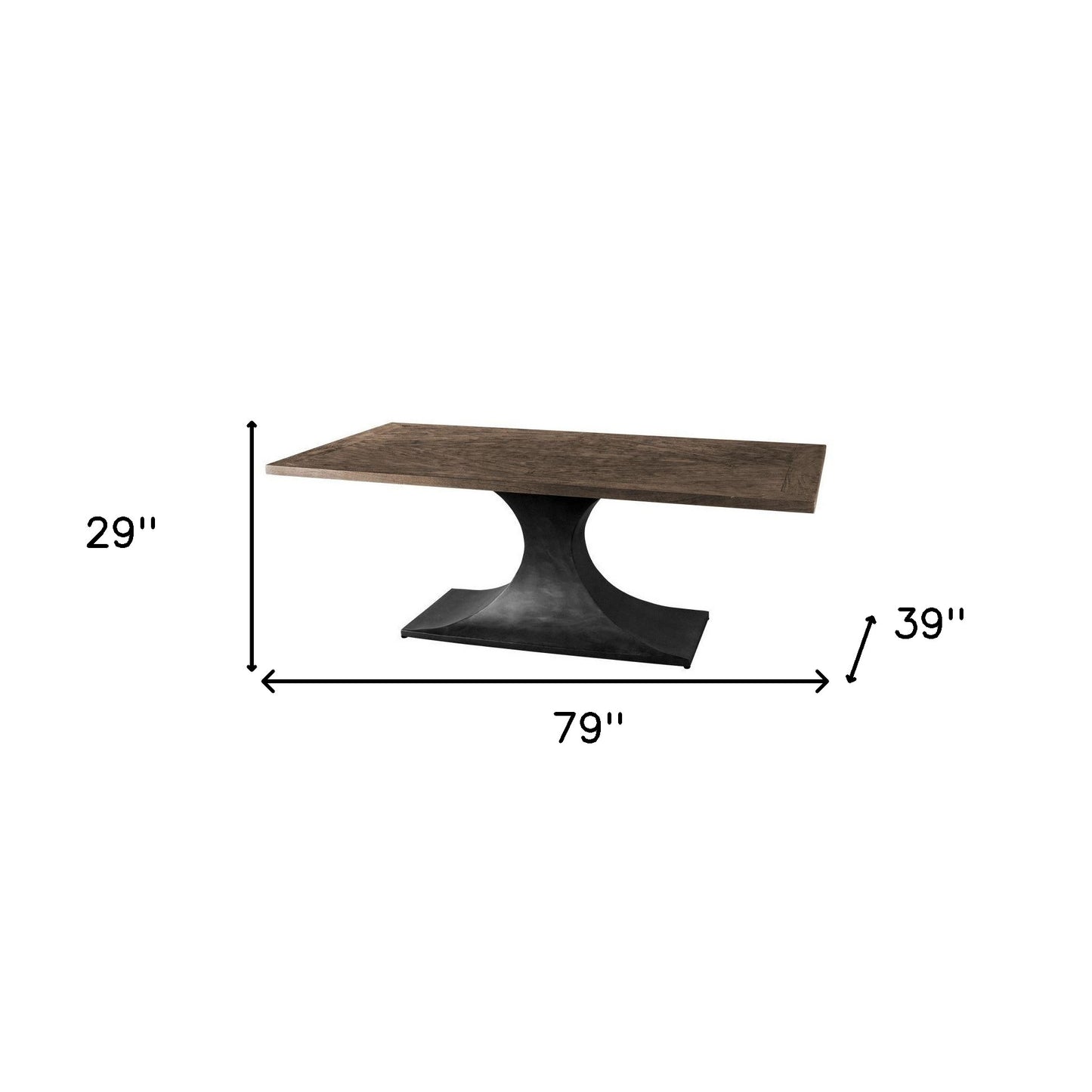 79" Brown And Black Solid Wood And Metal Pedestal Base Dining Table-5
