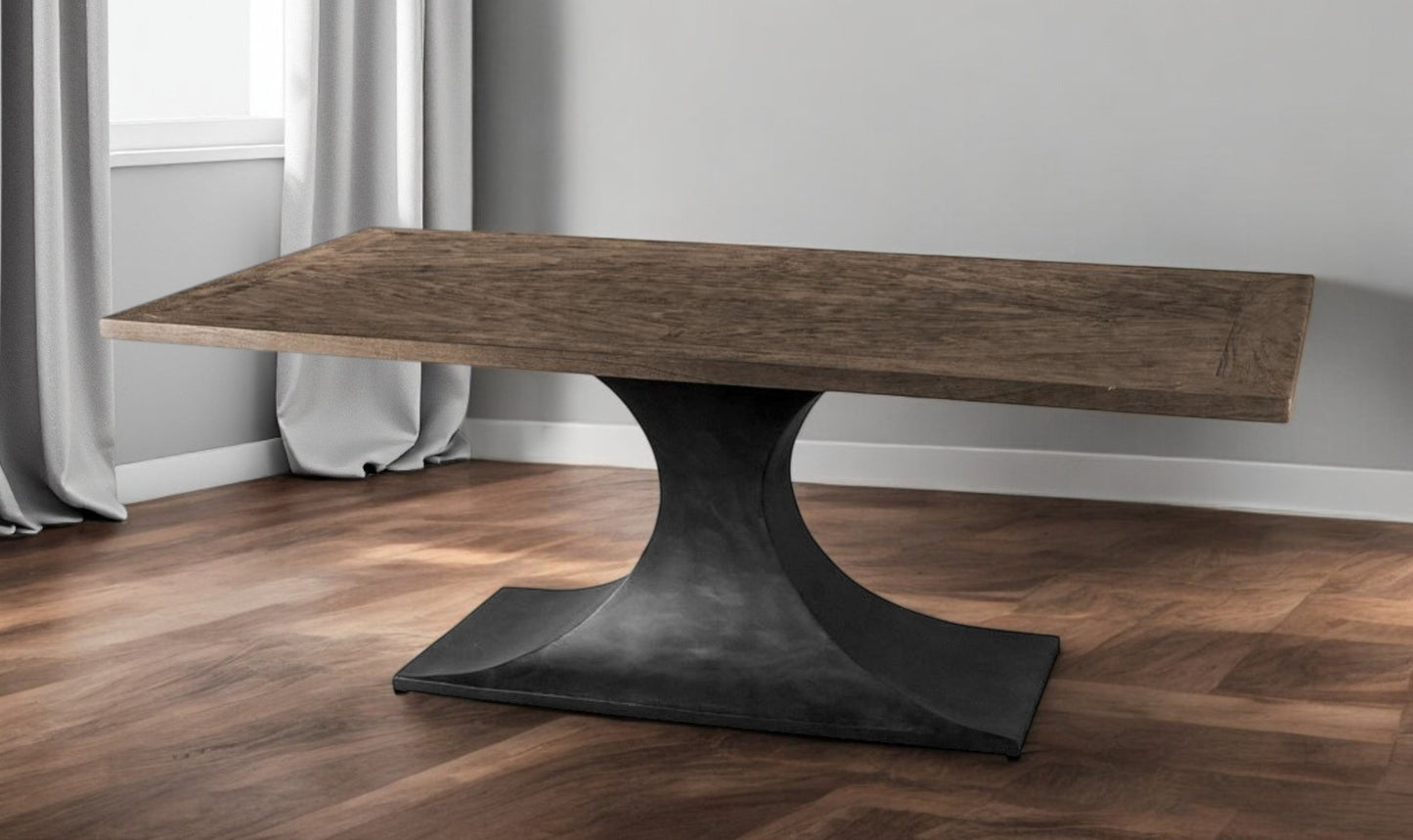 79" Brown And Black Solid Wood And Metal Pedestal Base Dining Table-1