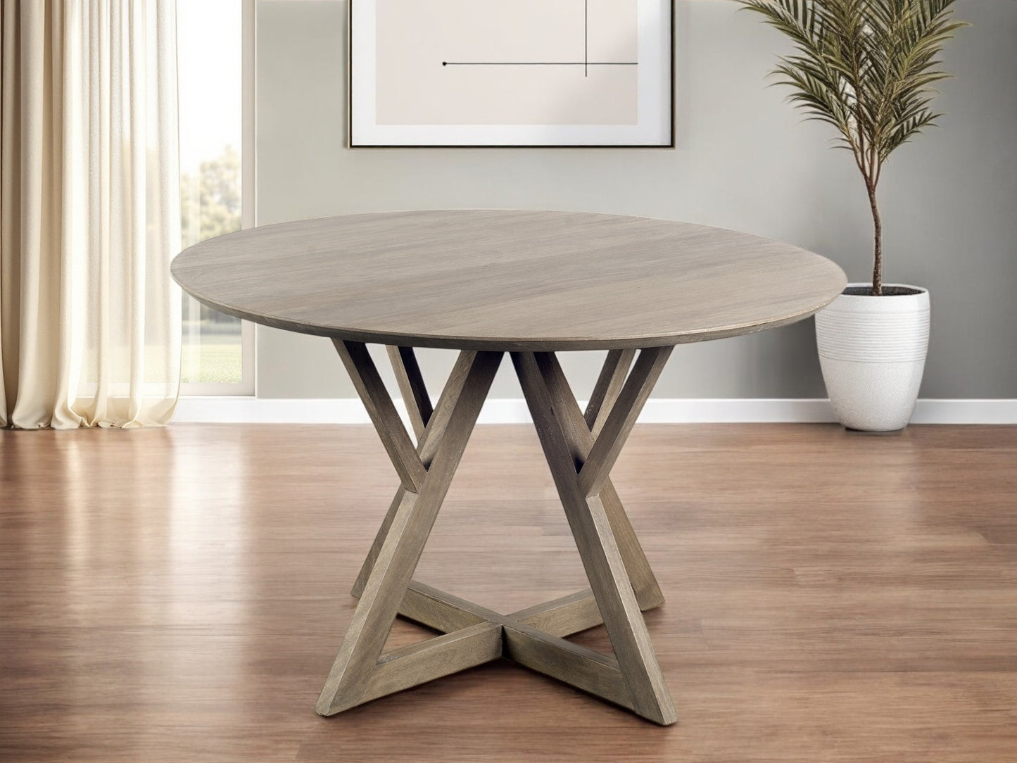 48" Brown Rounded Solid Wood Pedestal Base Dining Table-0