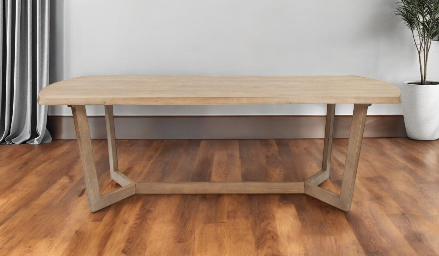 92" Natural And Brown Solid Wood Trestle Base Dining Table-1