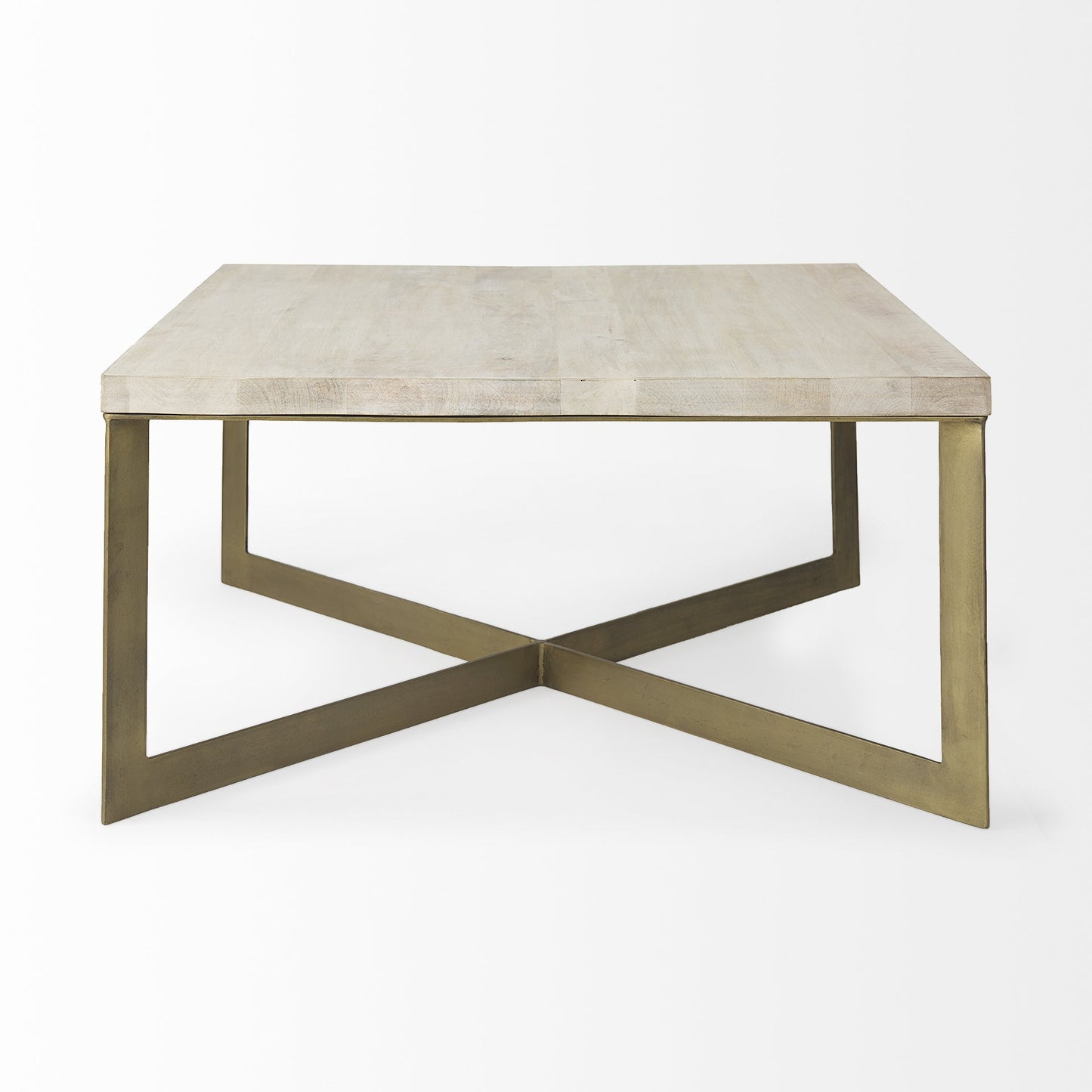 34" Beige Wood and Metal Square Coffee Table-3