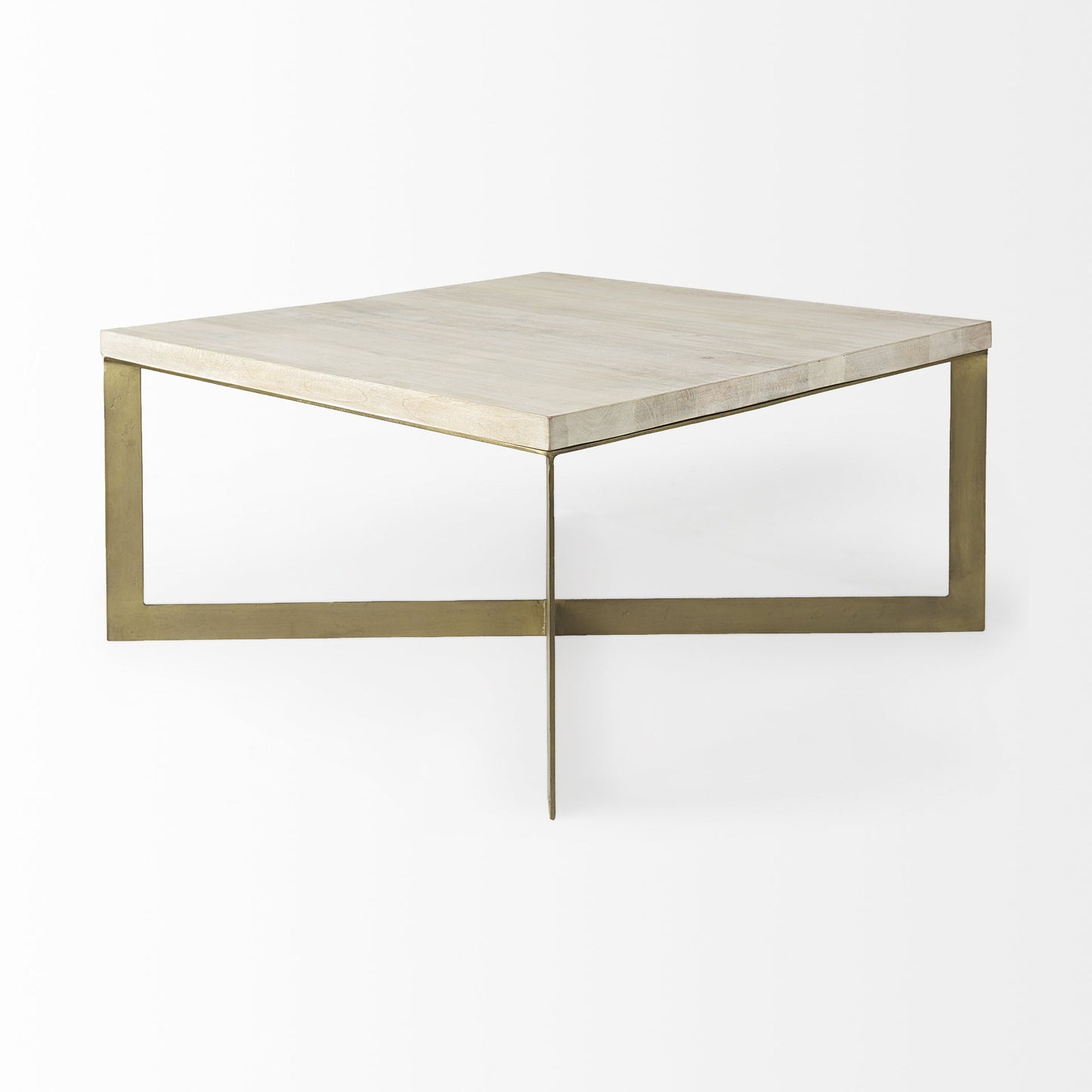 34" Beige Wood and Metal Square Coffee Table-4