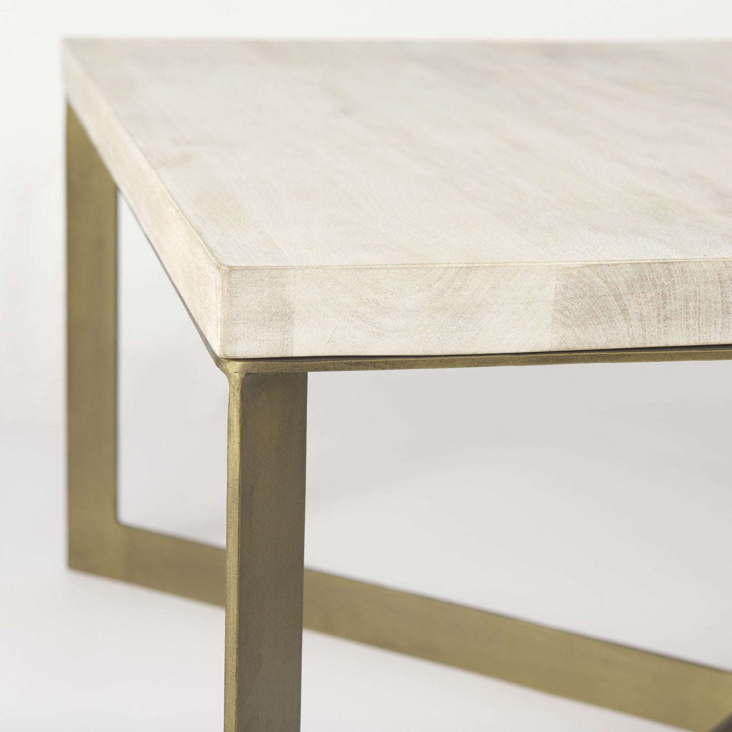 34" Beige Wood and Metal Square Coffee Table-5