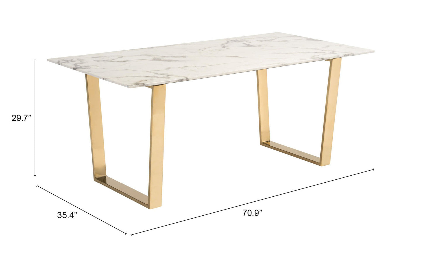71" White And Gold Faux Marble And Steel Sled Base Dining Table-6