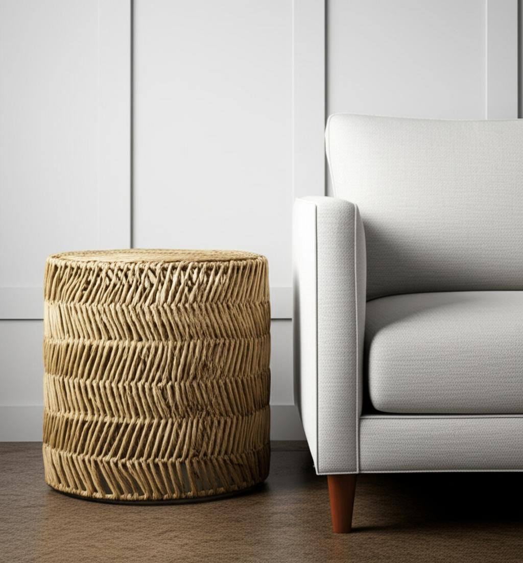 Set Of Two 18" Natural Woven Rattan End Tables-3