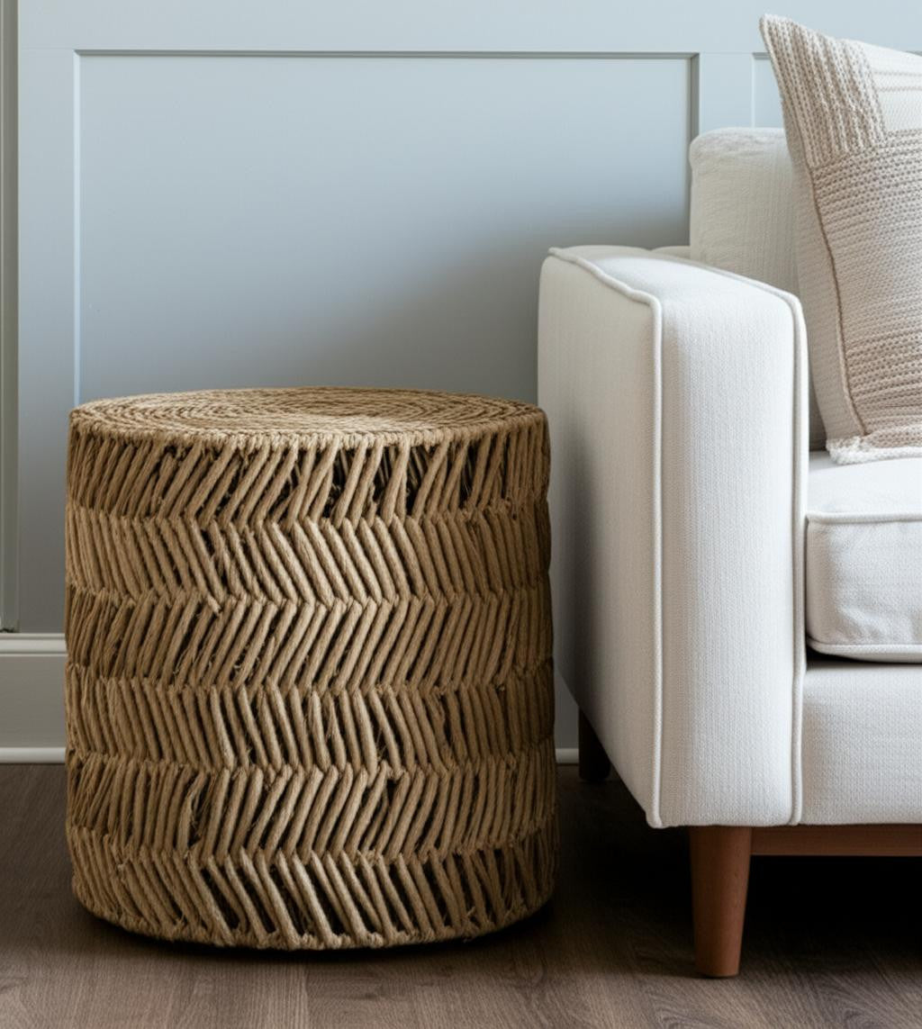 Set Of Two 18" Natural Woven Rattan End Tables-2