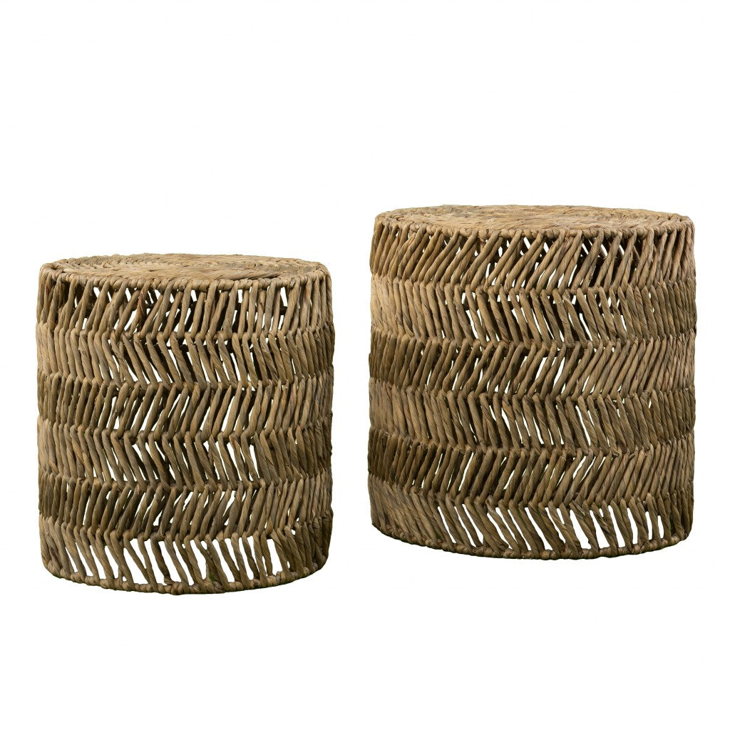 Set Of Two 18" Natural Woven Rattan End Tables-1