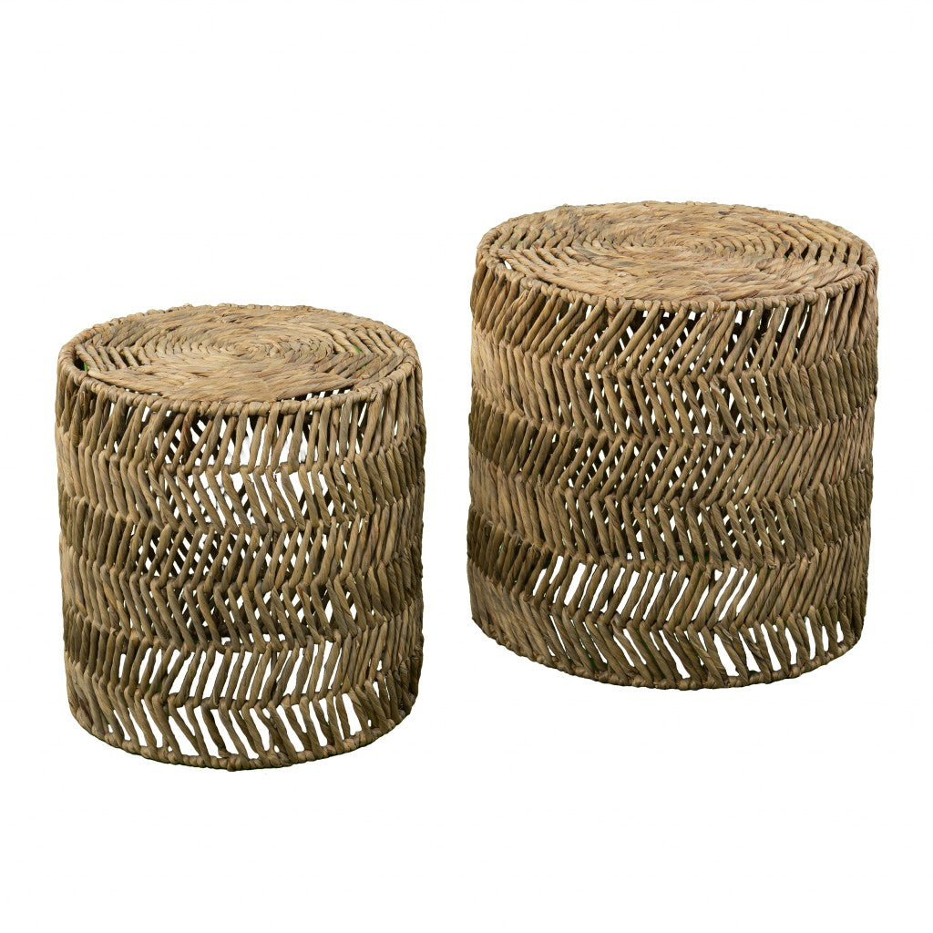 Set Of Two 18" Natural Woven Rattan End Tables-6