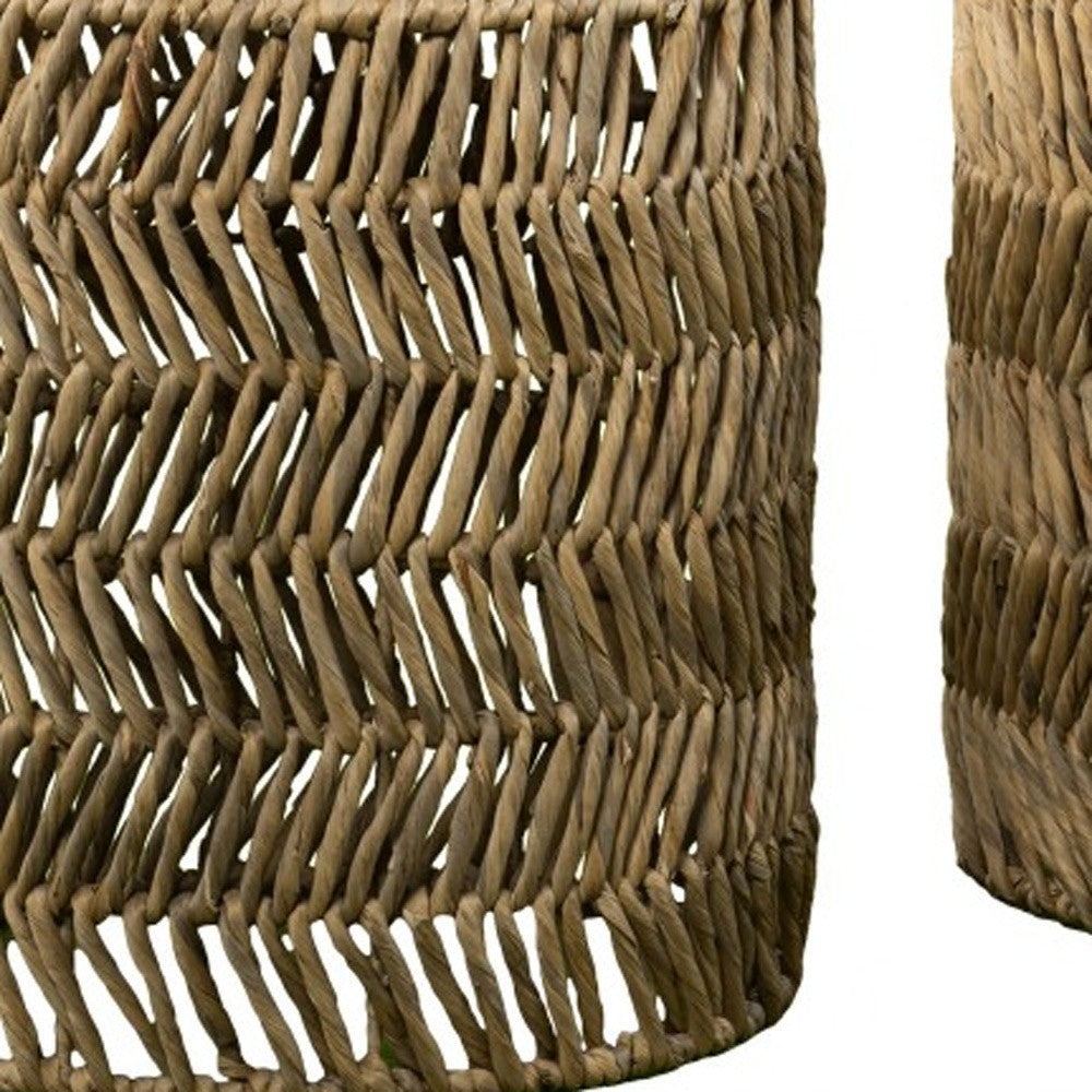 Set Of Two 18" Natural Woven Rattan End Tables-7