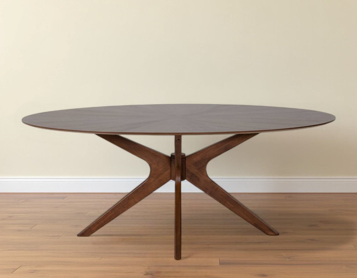 75" Brown Oval Solid Manufactured Wood Pedestal Base Dining Table-1