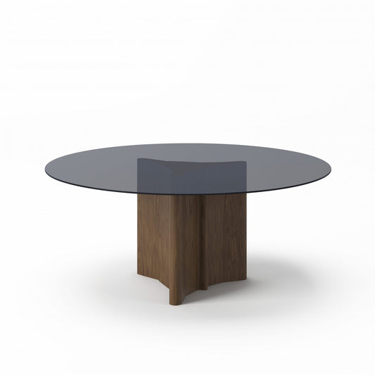 71" Smoky Black And Brown Rounded Glass And Solid Manufactured Wood Pedestal Base Dining Table-0