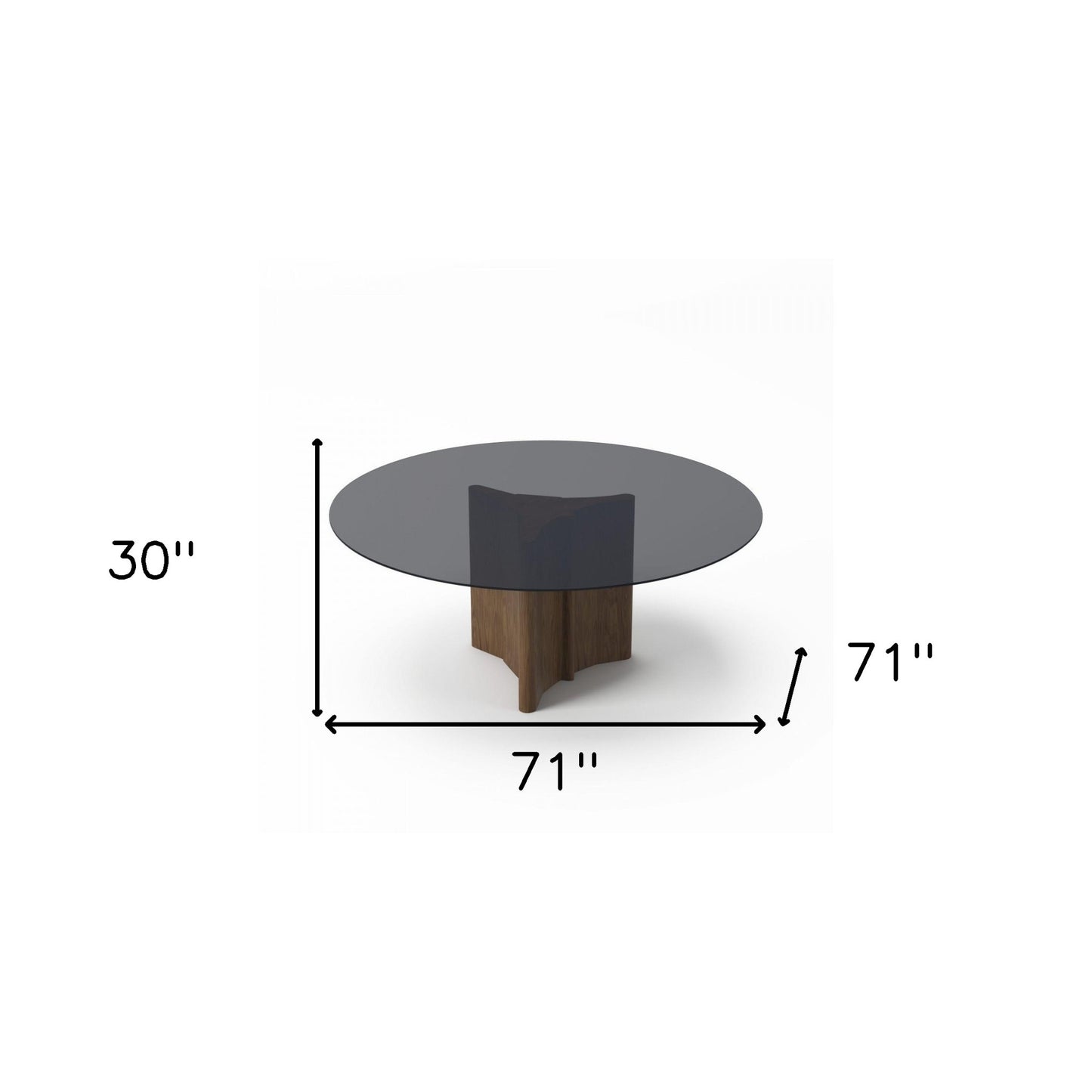 71" Smoky Black And Brown Rounded Glass And Solid Manufactured Wood Pedestal Base Dining Table-4