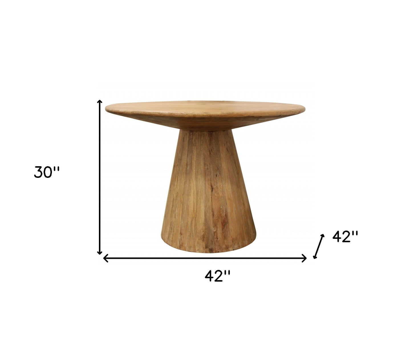 42" Natural Solid Wood Pedestal Base Round Top Dining Table-6