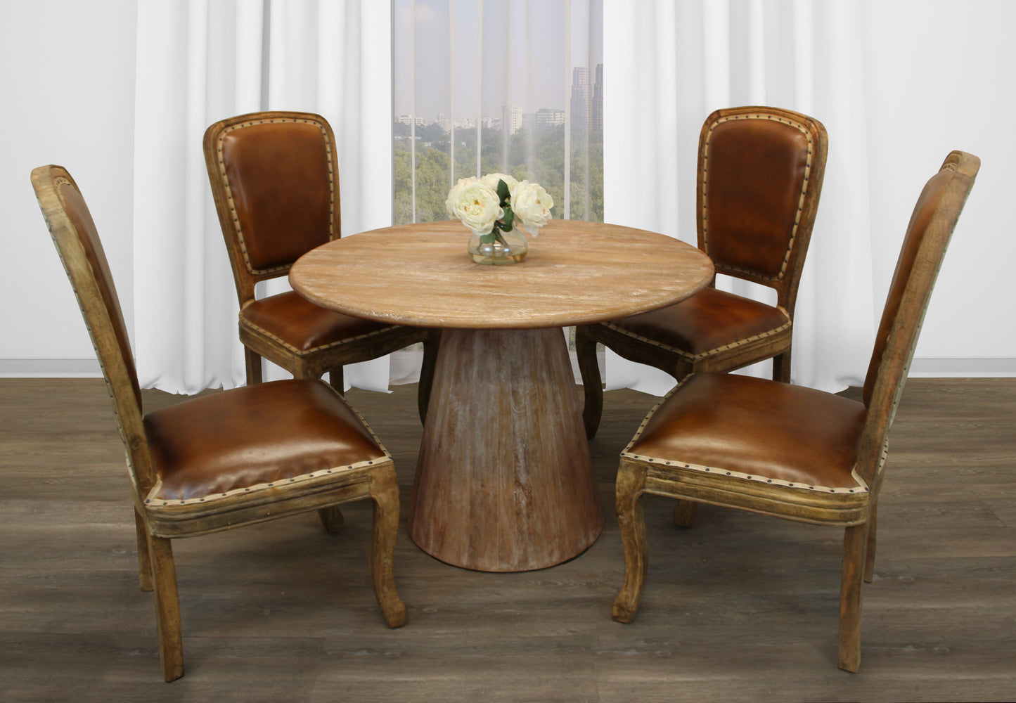 42" Natural Solid Wood Pedestal Base Round Top Dining Table-5