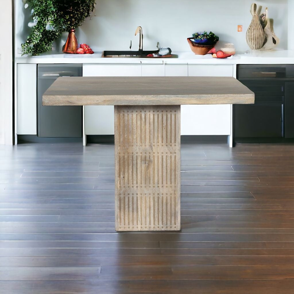 42" Natural Square Solid Wood Pedestal Base Dining Table-1