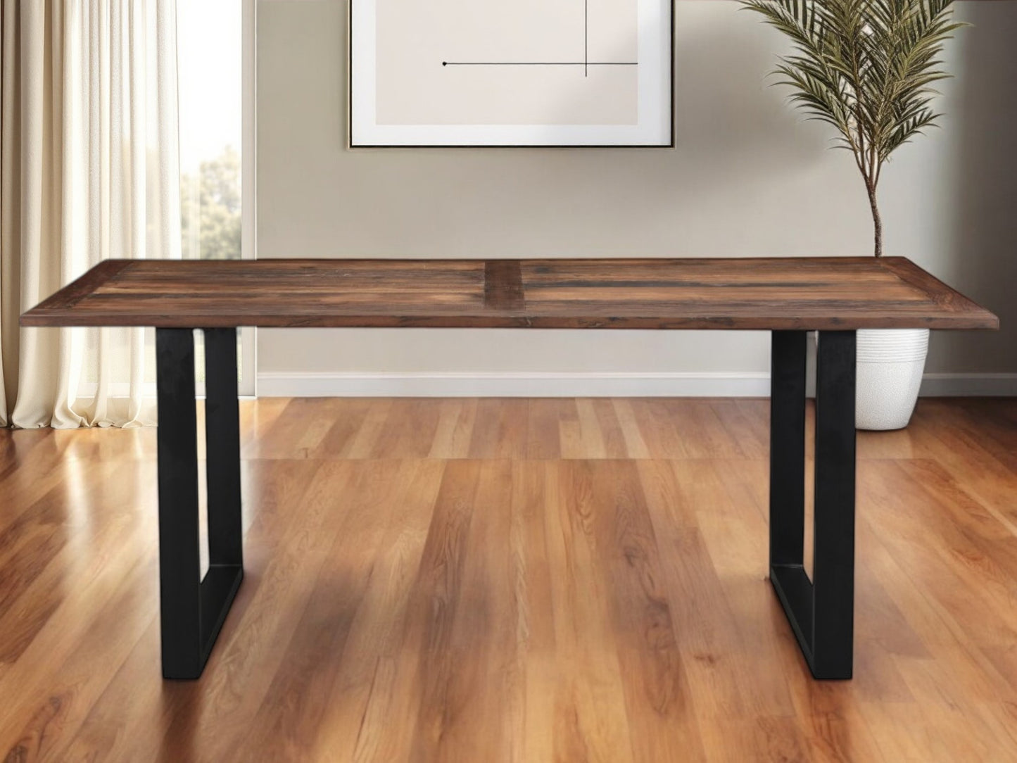 78" Dark Brown And Black Solid Wood Sled Base Dining Table-0