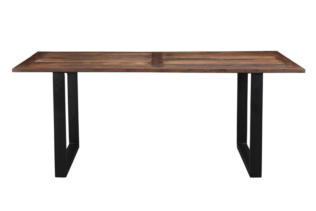 78" Dark Brown And Black Solid Wood Sled Base Dining Table-2