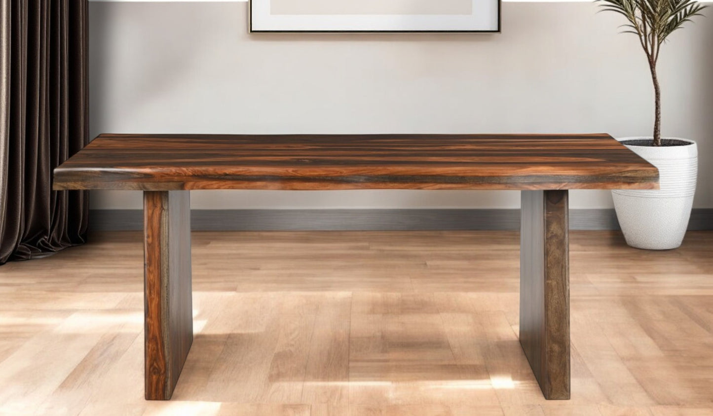 74" Dark Brown Solid Wood Dining Table-0