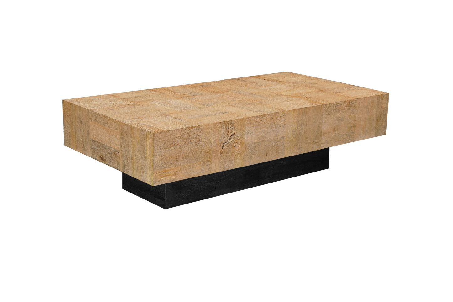 59" Natural and Black Solid Wood Block Coffee Table-2