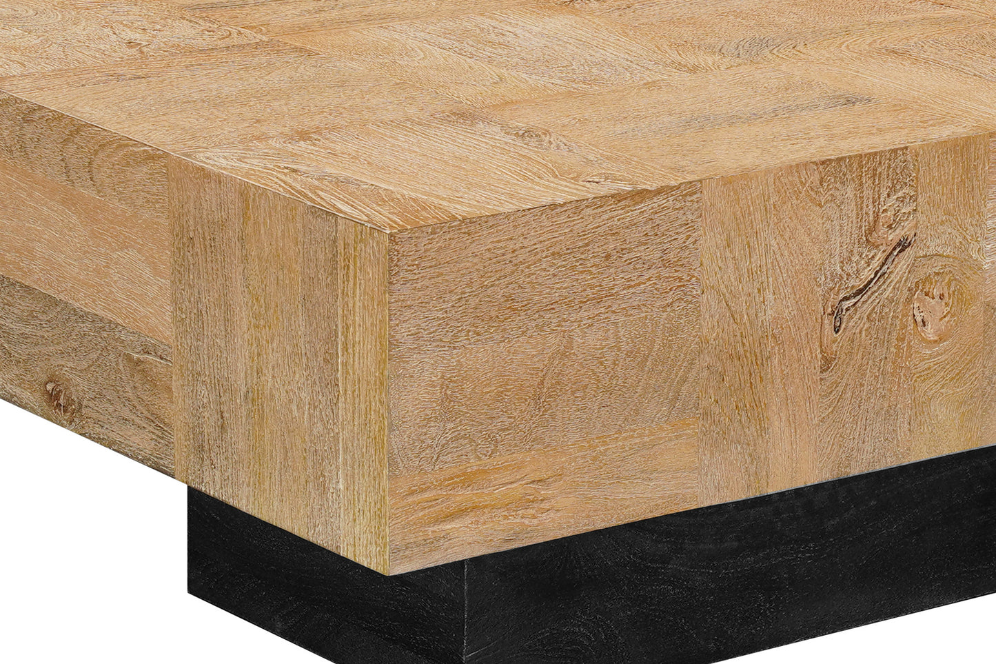 59" Natural and Black Solid Wood Block Coffee Table-5