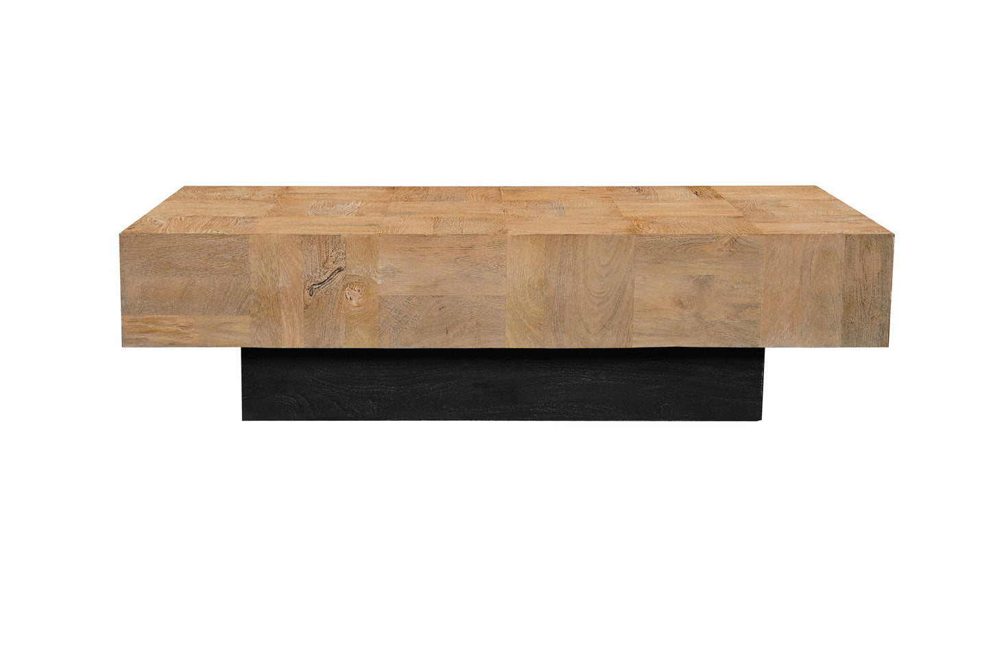 59" Natural and Black Solid Wood Block Coffee Table-1
