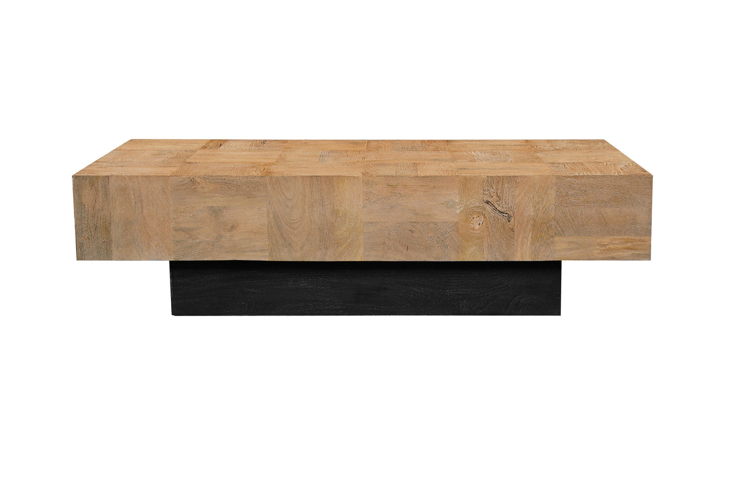 59" Natural and Black Solid Wood Block Coffee Table-3