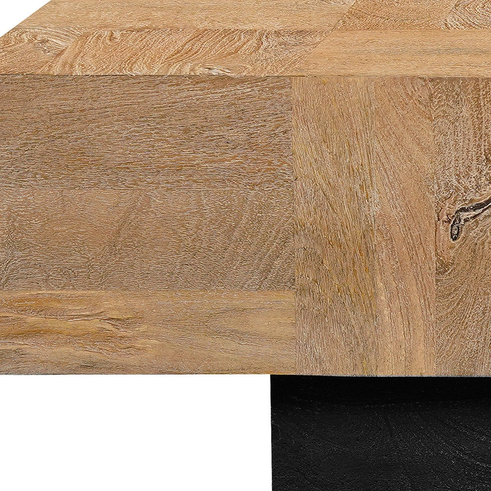 59" Natural and Black Solid Wood Block Coffee Table-6