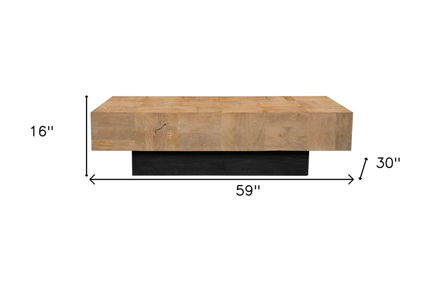 59" Natural and Black Solid Wood Block Coffee Table-7