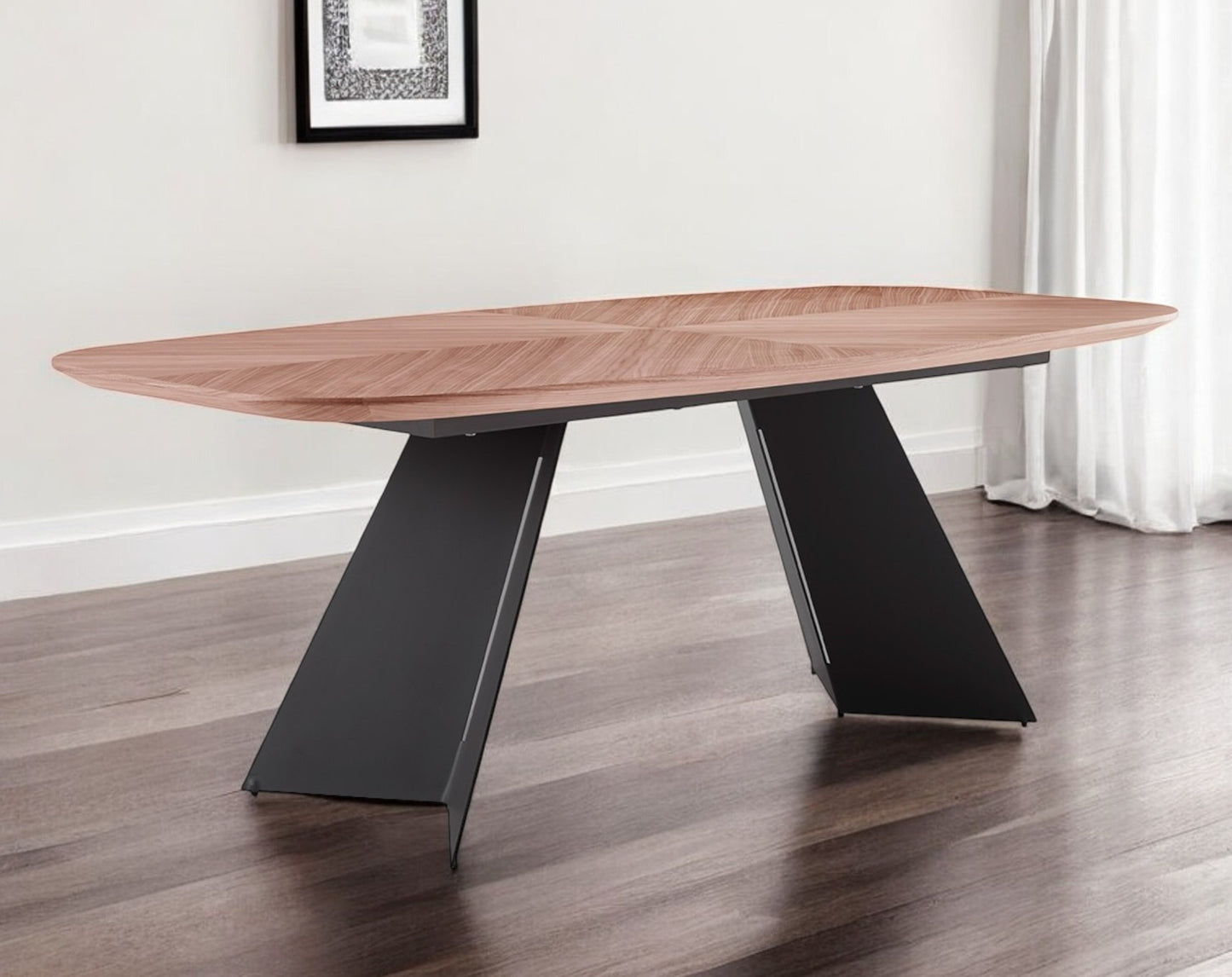 79" Brown and Black Wood And Steel Double Pedestal Base Dining Table-0