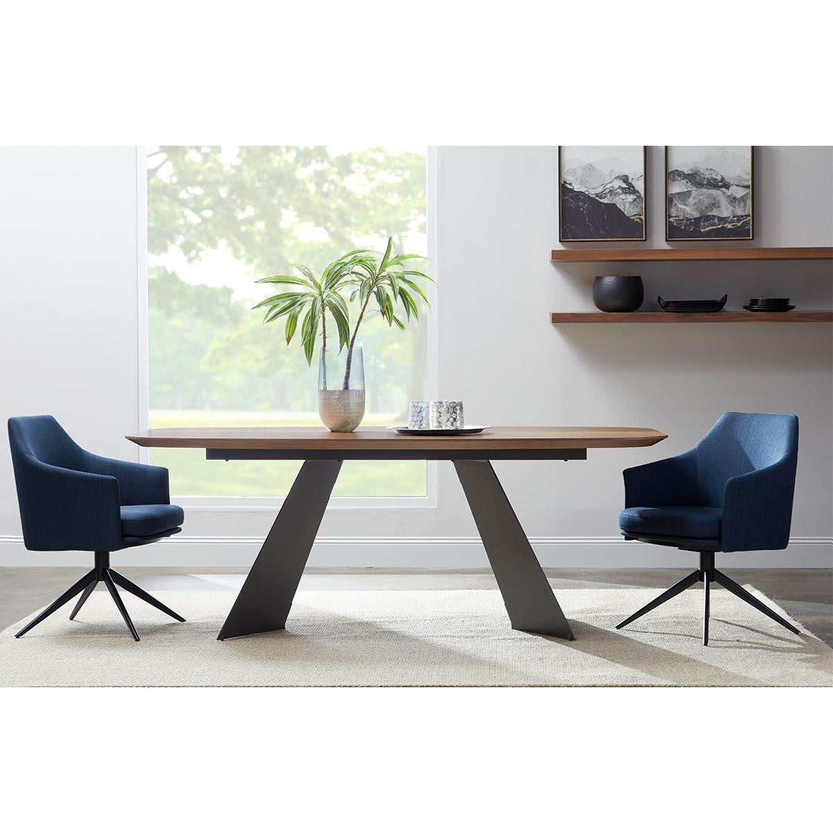 79" Brown and Black Wood And Steel Double Pedestal Base Dining Table-7