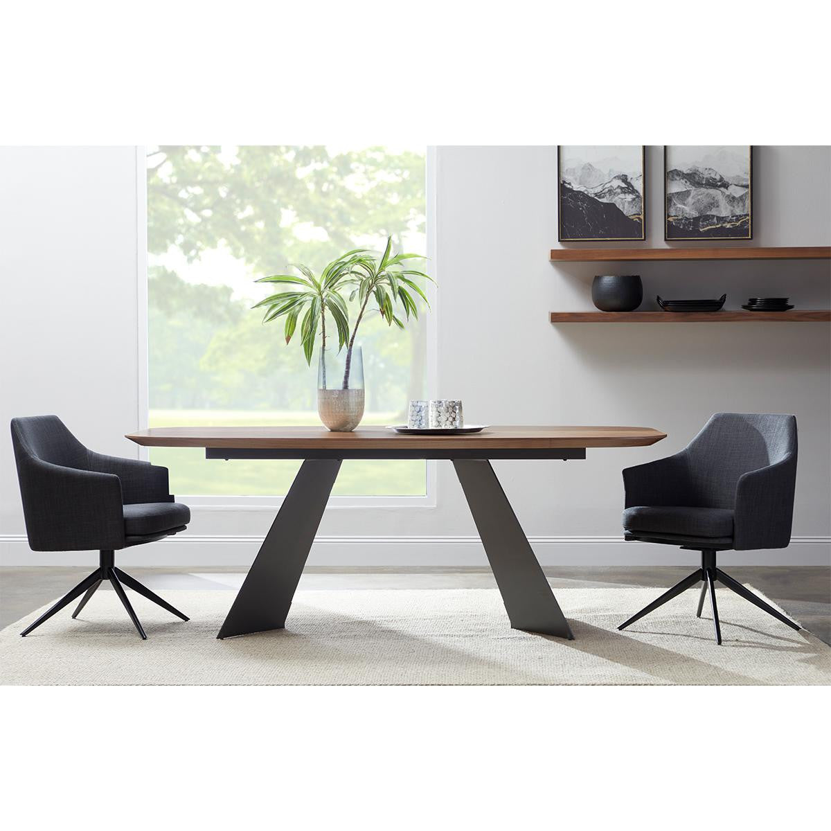 79" Brown and Black Wood And Steel Double Pedestal Base Dining Table-8