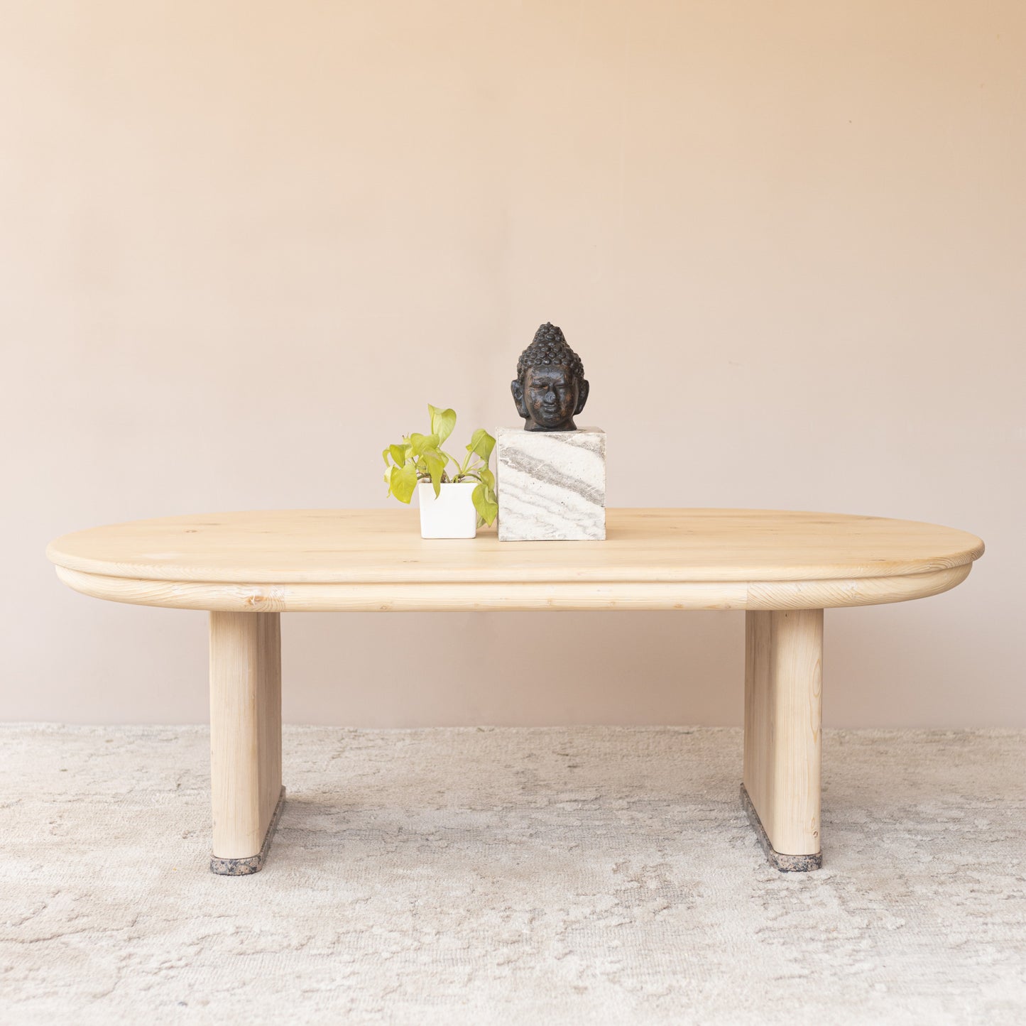 54" Natural Solid Wood Oval Solid Coffee Table-6