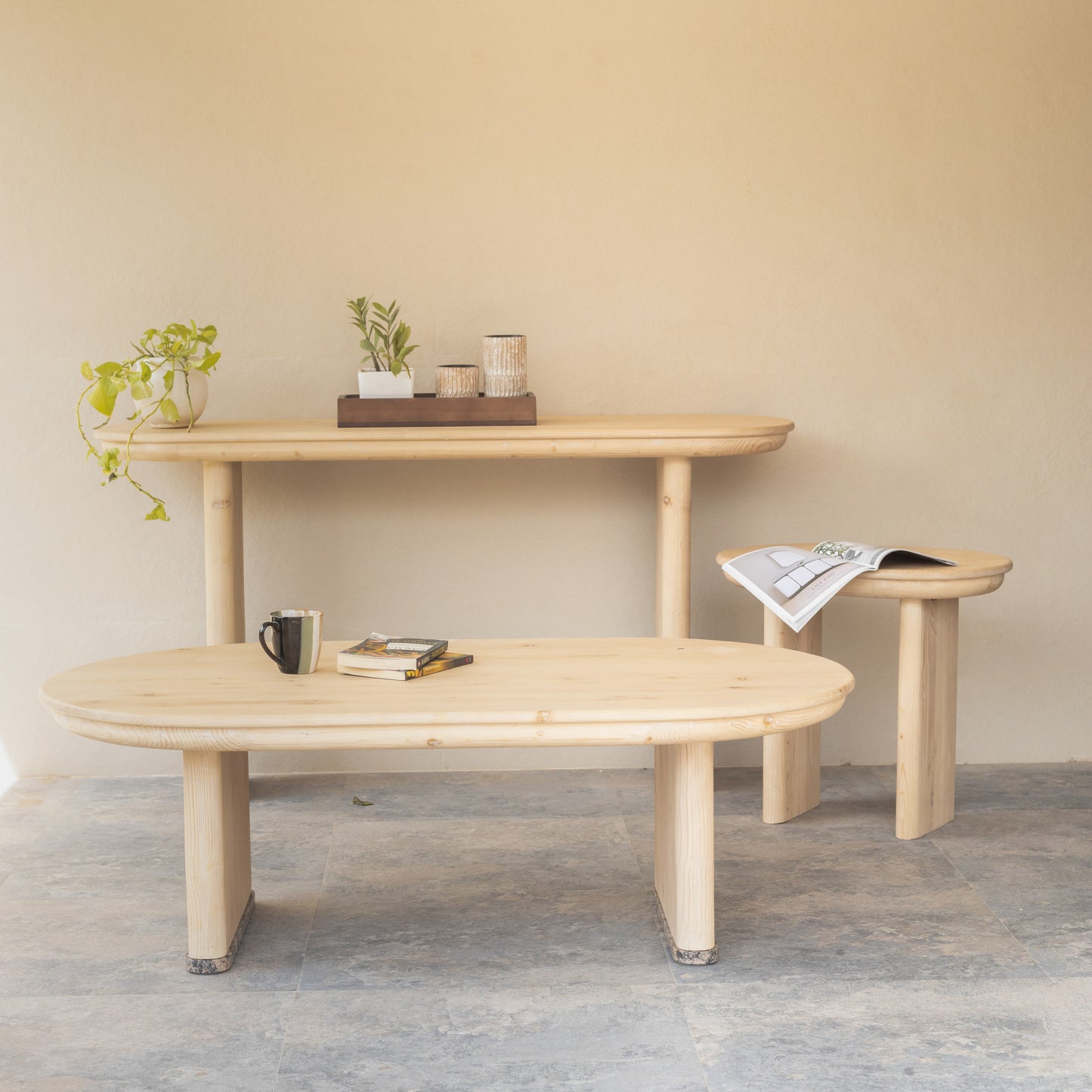 54" Natural Solid Wood Oval Solid Coffee Table-7