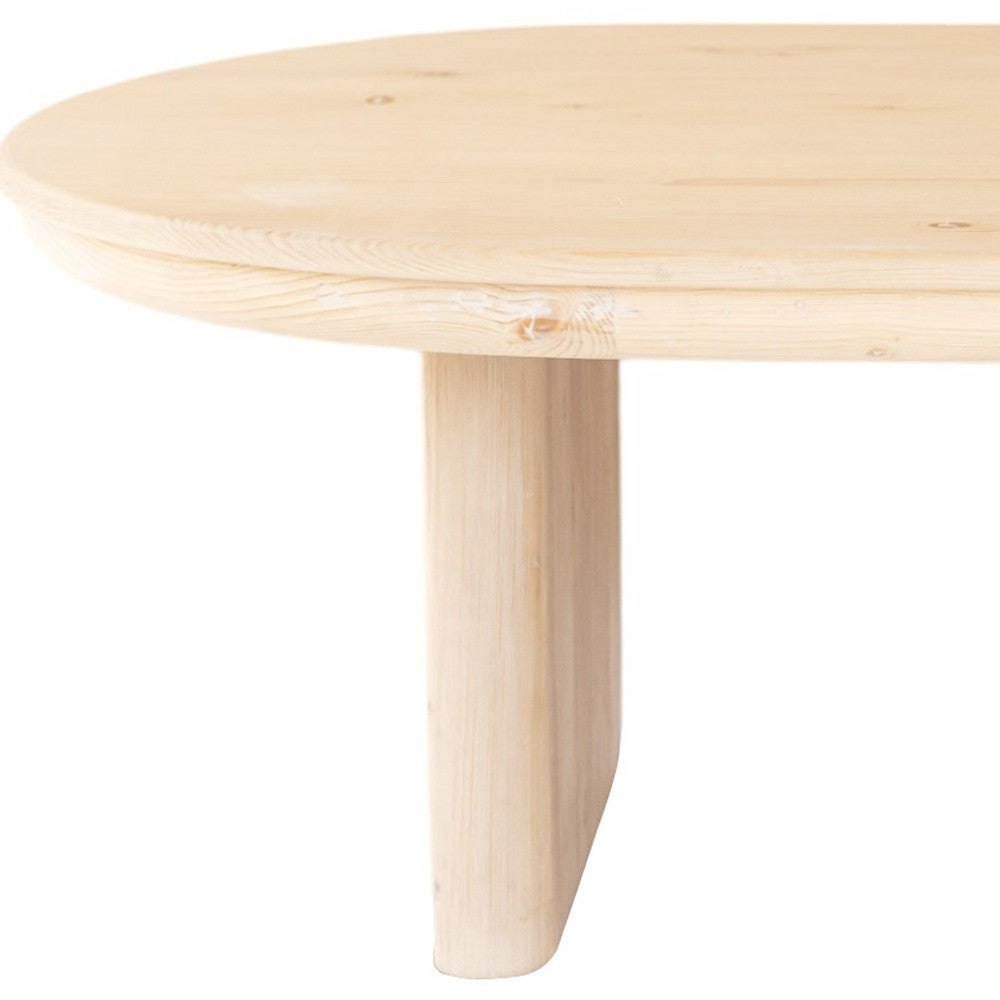 54" Natural Solid Wood Oval Solid Coffee Table-5