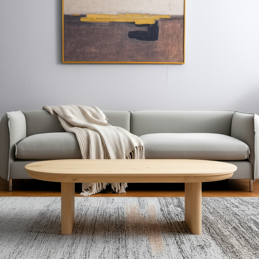54" Natural Solid Wood Oval Solid Coffee Table-0
