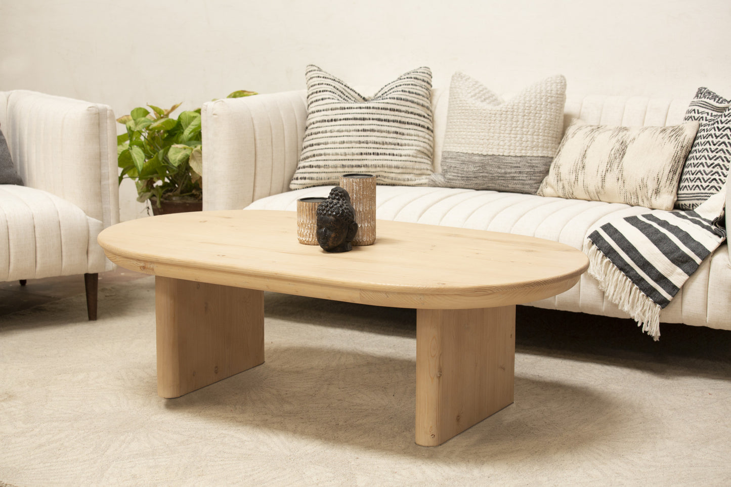 54" Natural Solid Wood Oval Solid Coffee Table-8