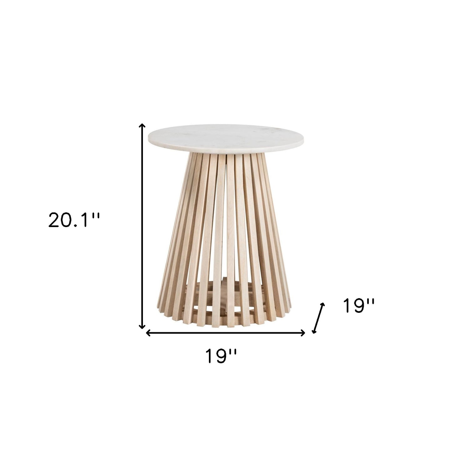 20" White and Natural Distressed Marble and Solid Wood Round Pedestal End Table-7